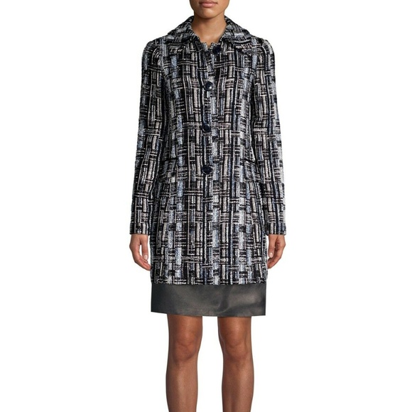 Elie Tahari Black/Blue Checker Rakel Tweeted Coat